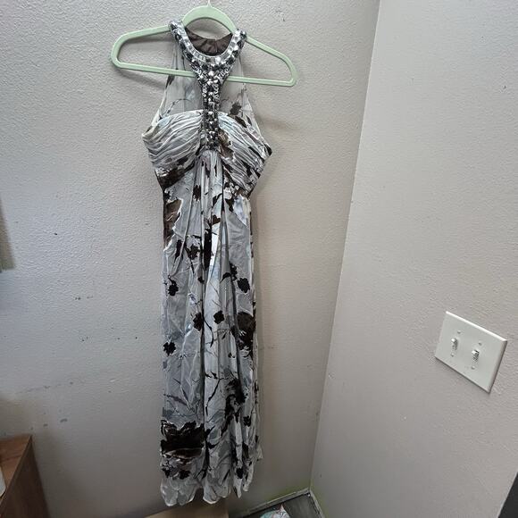 90’s Y2K Cachet Silk Velvet Burnout Maxi Dress Beaded Whimsigoth Halter Sz 6 - Picture 1 of 13